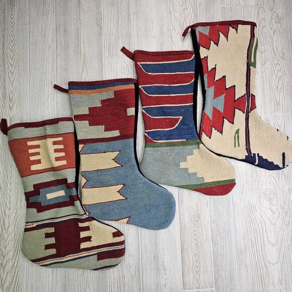 Set Of 4‎ Large Kilim Christmas Stockings Native American Aztec Four Lot - Picture 2 of 13